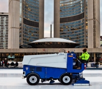 A machine resurfacing on an open rink in Toronto, Ontario Canada. Photo courtesy of Benson Kua.